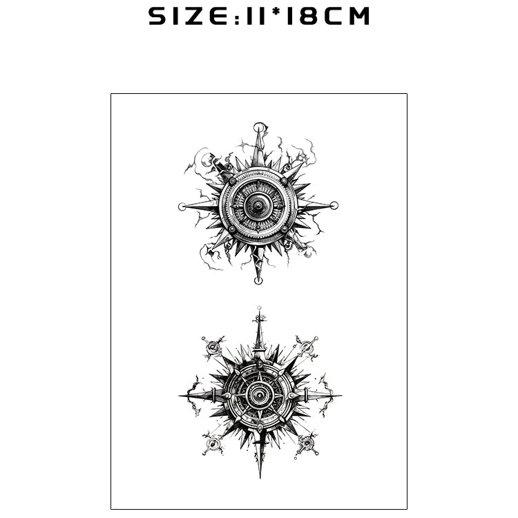 Tattoo stickers with compass design on a white background.