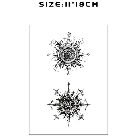 Tattoo stickers with compass design on a white background.