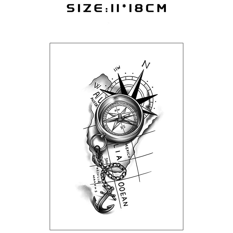 Tattoo sticker design with compass and anchor on a white background, labeled 'Herbaceous'.
