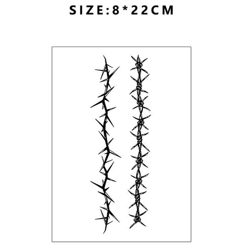 Barbed wire tattoo sticker design with size and code information on a white background