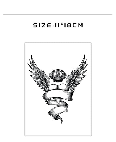 Tattoo sticker design with wings and a crown on a white background