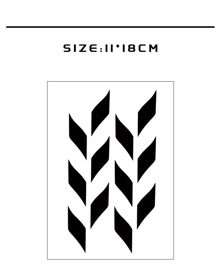 Tattoo stickers with designs of a sword and butterflies on a white background, labeled 'Herbaceous'.