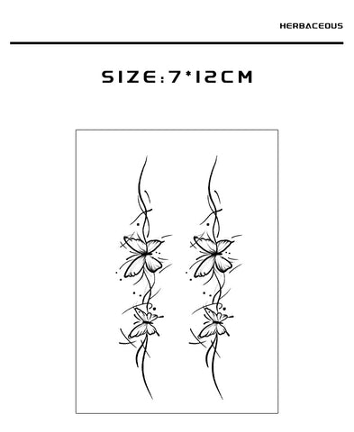 Tattoo stickers with floral design on a white background, labeled 'Herbaceous'.
