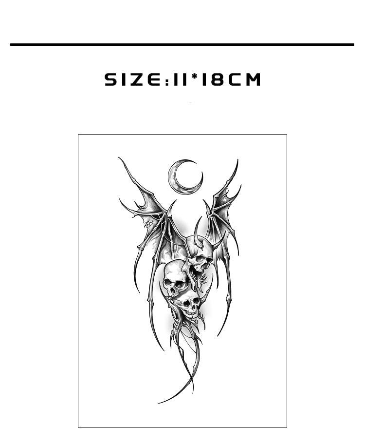 Tattoo sticker design with skull and wings on a white background, labeled 'Herbaceous'.