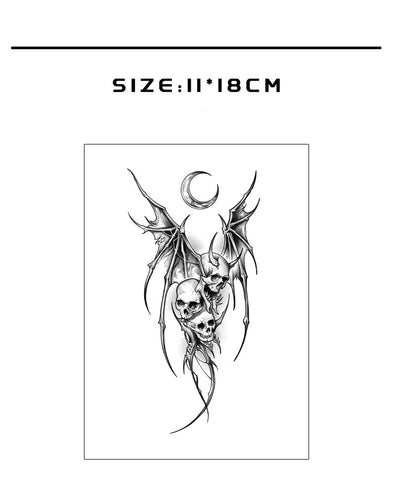 Tattoo sticker design with skull and wings on a white background, labeled 'Herbaceous'.