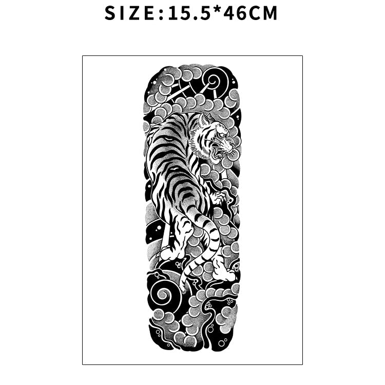Tattoo sticker with tiger design on a white background, labeled 'QB-010' and 'HERBACEOUS'.