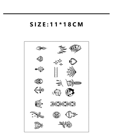 Sheet of tattoo stickers with various designs on a white background, labeled 'Herbaceous'.