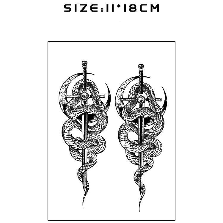 Tattoo stickers with snake and sword design on a white background